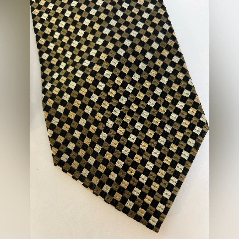 Valerio Garati Long Necktie Hand Made Pure Silk Tie Squares Black Taupe Tan 60”